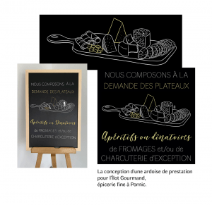 Panneau ardoise illustré (plateau de fromages) à la main