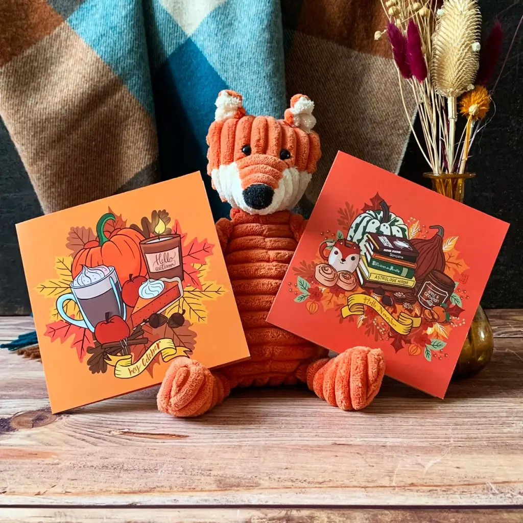 Cartes recettes illustrées d'automne