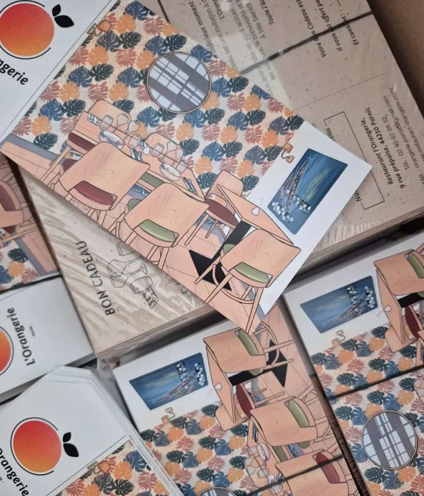 Les bons cadeaux fraichement imprimés de l'Orangerie, restaurant à Pornic