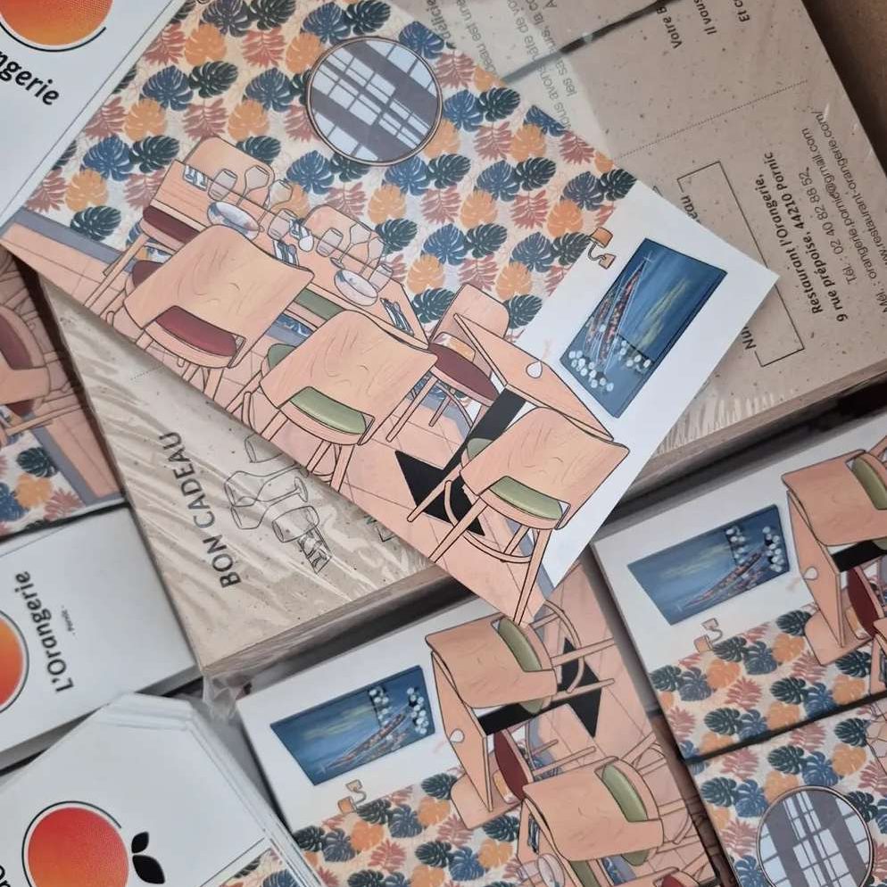 Les bons cadeaux fraichement imprimés de l'Orangerie, restaurant à Pornic