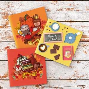 Joli petit trio de cartes recettes automnales, tarif préférentiel.