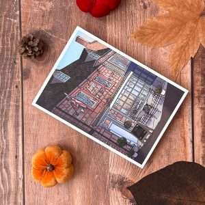 Illustration d'un salon de thé anglais aux parements typiques des Cotswolds