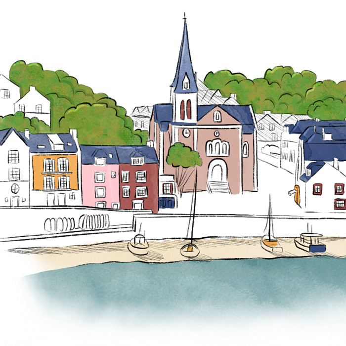 Illustration aquarelle d'un des port de Belle île en mer