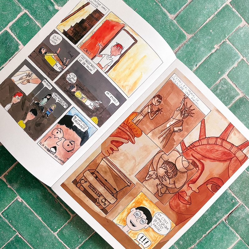 Planche de bande dessinée réalisée en atelier collectif