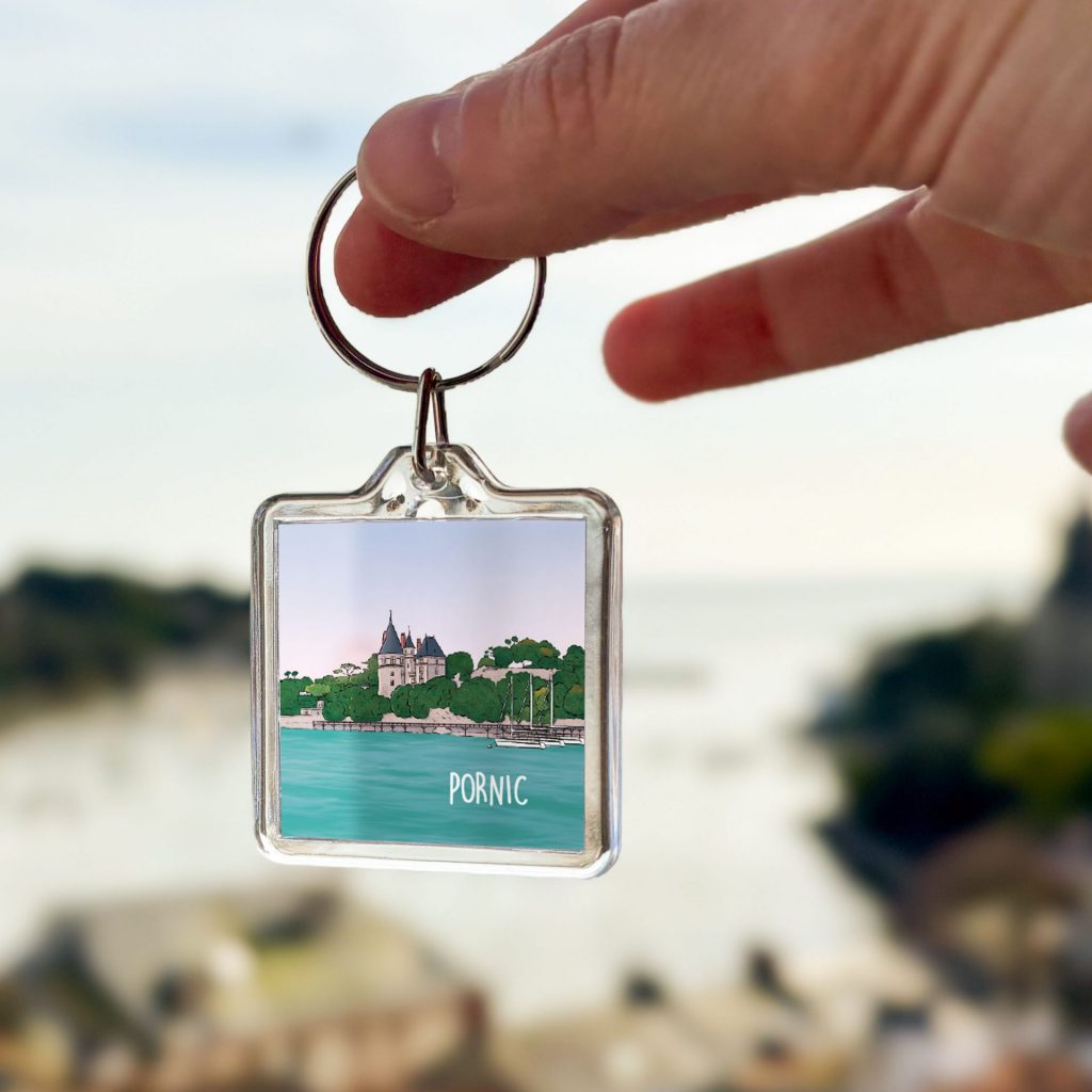 Porte-clé carré 4x4 cm en plexi, illustration recto-verso, collection Céci Rjass