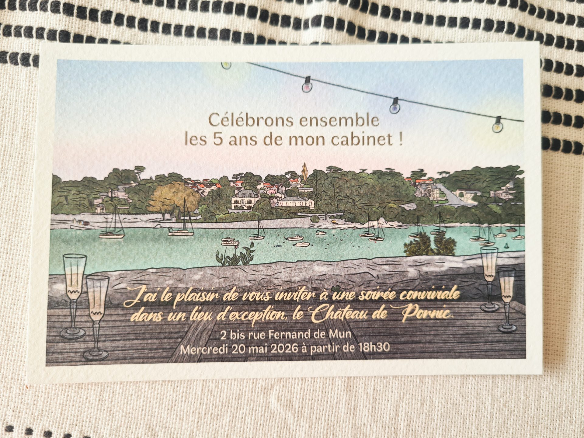 Carton d'invitation pour fêter les 5 ans de l'entreprise de Sarah