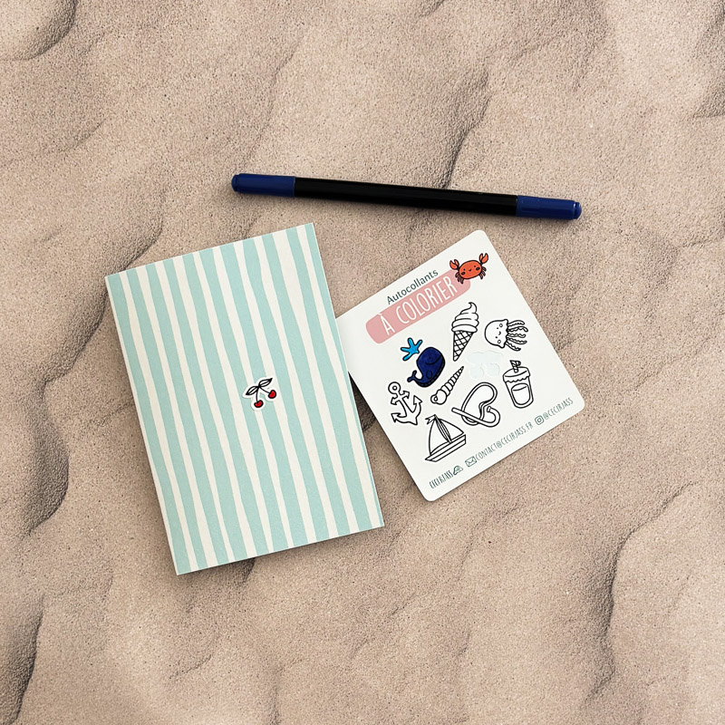 Planches de stickers à colorier thème marin édition été, illustration Ceci Rjass, Pornic
